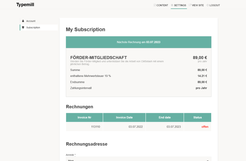 Screenshot Account-Verwaltung