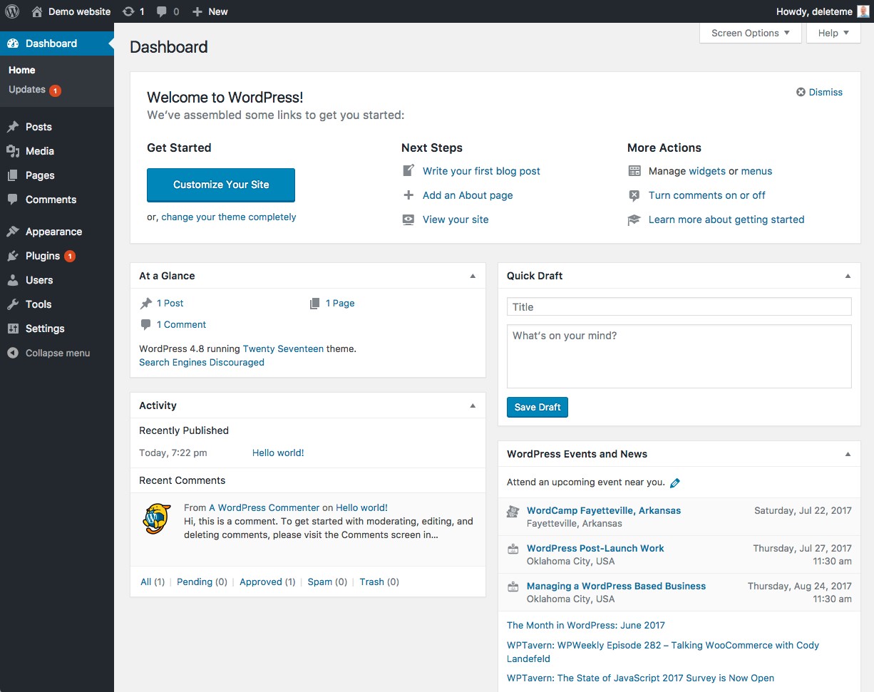 Screenshot des WordPress Dashboards